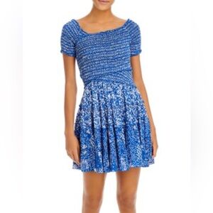Poupette St Barth Soledad Blue Smocked Waist Mini Dress Medium EUC